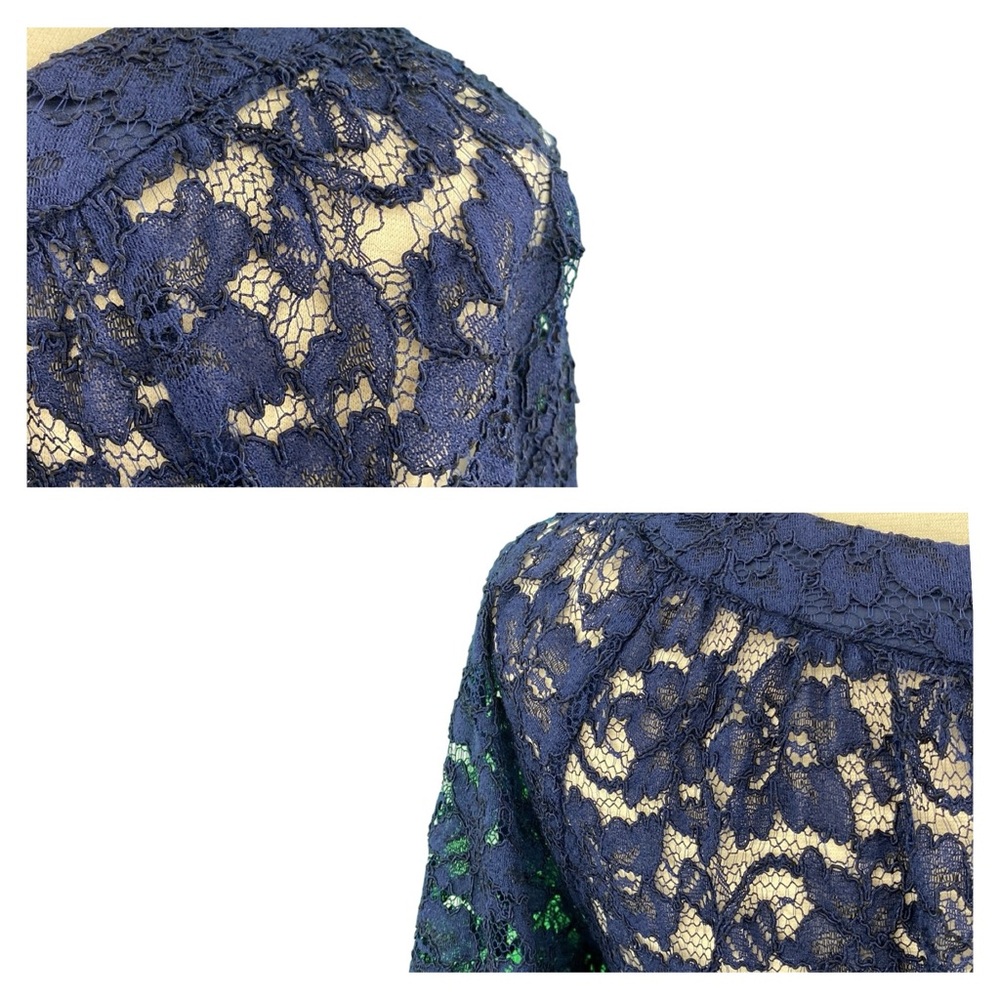 Diane Von Furstenberg DVF Elisabetta Navy Blue Sheer Floral Lace Dressy Blouse - Picture 9 of 16